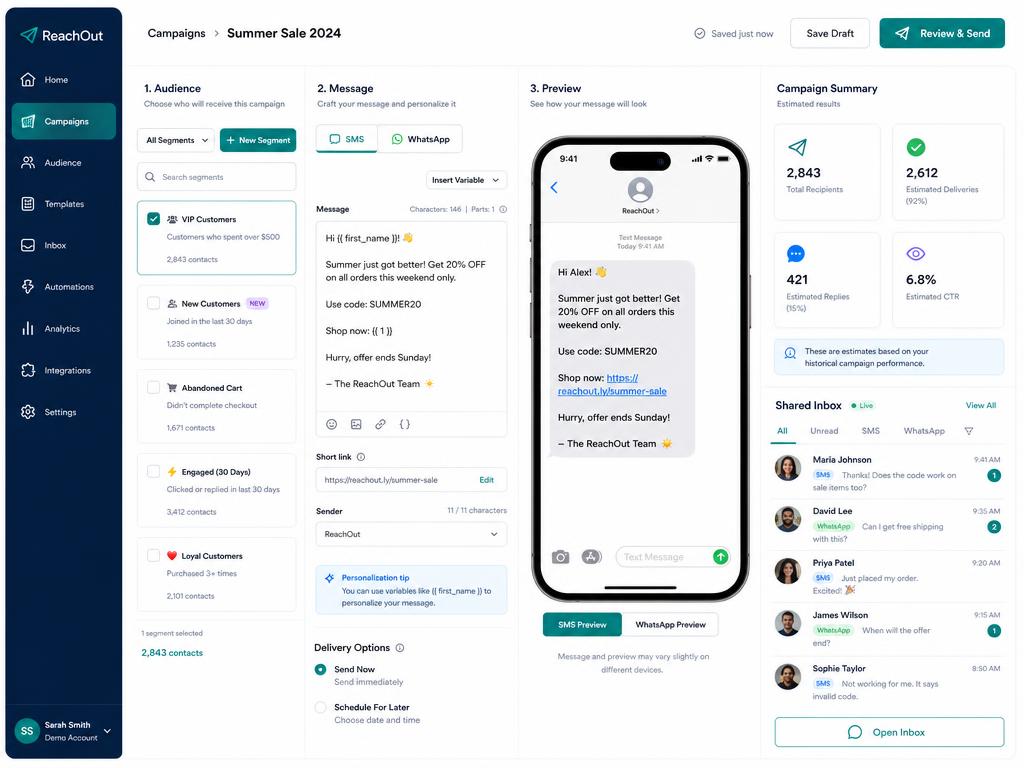 SMS and WhatsApp campaign inbox