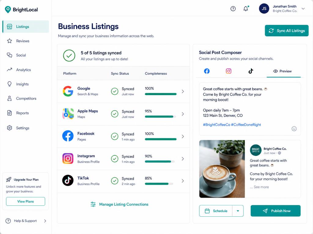 Listings and social profiles management dashboard